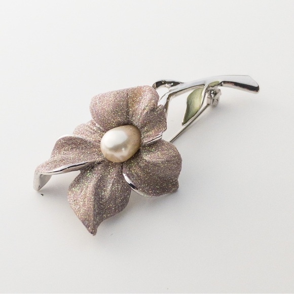 𝅺Vintage Margot Townsend Sparkling Pink Enamel Floral Earring Brooch Jewelry Set - Picture 9 of 16